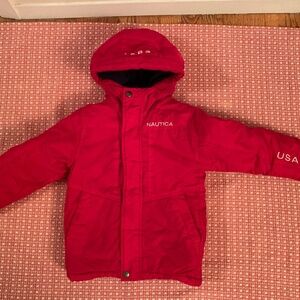 Nautica USA 1983 Boys Sailing Jacket Parka Red 2T Hooded Vintage fleece lined U6